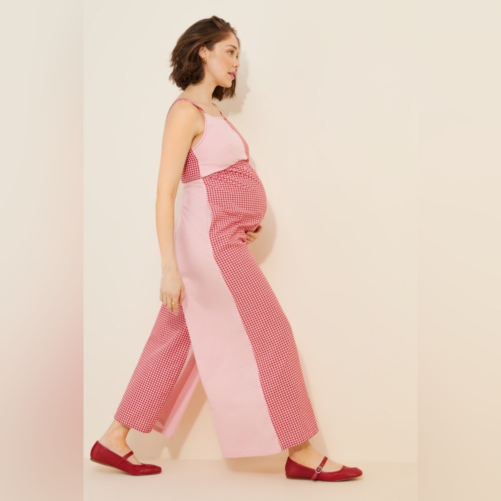 Stella maternity pink and red checkered jumpsuit Oh Seven Days size S EUC